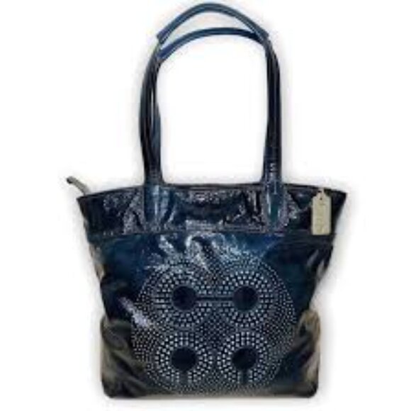 Coach Dark Blue Pleather Tote with Dotted C Design - Picture 1 of 9